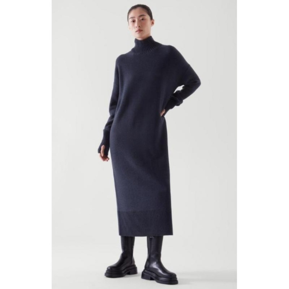 COS Black 100% Wool long dress